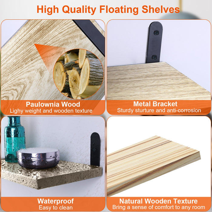 Set of 6 Wooden Floating Shelves – Wall Organizers with 44lbs Metal Bracket