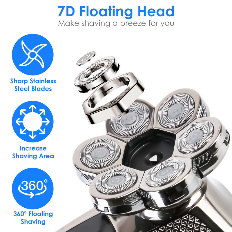7D Electric Shaver – 5-in-1 Kit with Trimmer, Facial Brush, and LED Display