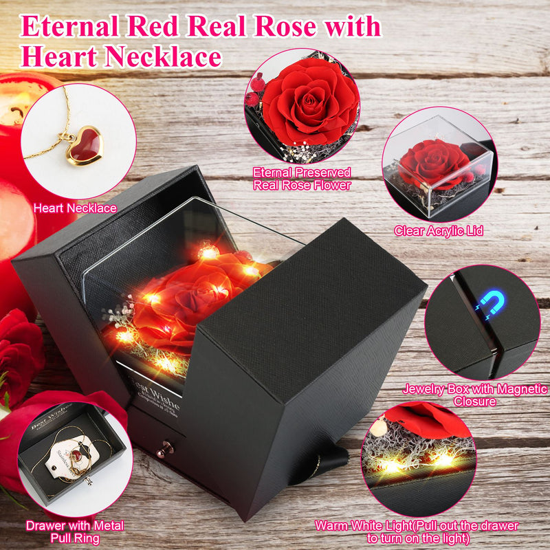 Preserved Real Rose – Gift Box with Heart Necklace