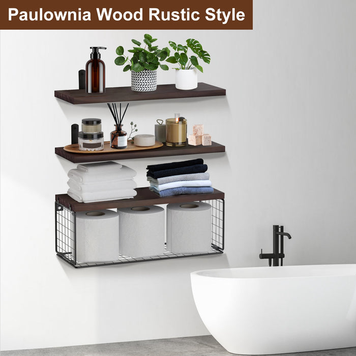2-in-1 Floating Shelf Set with Metal Basket