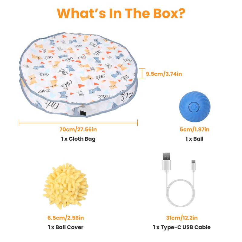 Interactive Cat Toy – Smart Ball with Random Movement, 2 Modes, and Fabric Bag