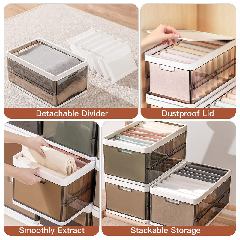 Set of 3 Foldable Storage Boxes – Stackable with Clear Lids and Dividers