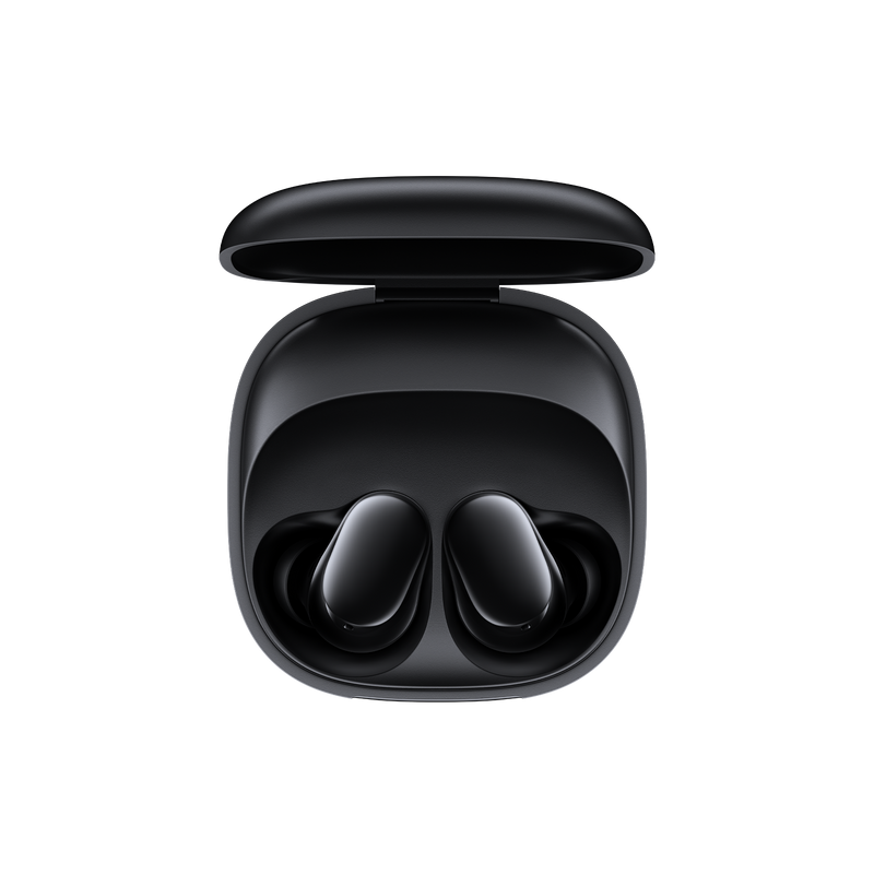 Audífonos Xiaomi Redmi Buds 6 Play con auriculares inalámbricos, carga en estuche y control táctil en color blanco.