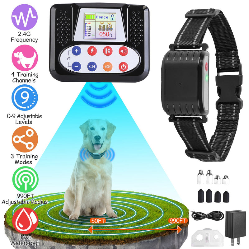 Wireless Dog Fence and Training Collar – 3 Modes, 9 Levels, Rechargeable and Waterproof