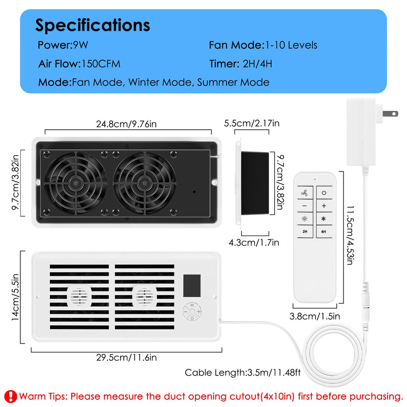 4x10 Smart Booster Fan – Dual Motor with Remote Control