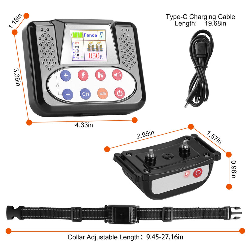 Wireless Dog Fence and Training Collar – 3 Modes, 9 Levels, Rechargeable and Waterproof