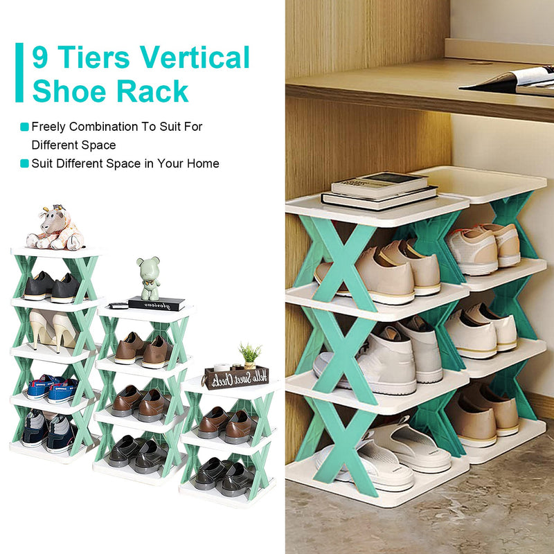 Plastic Vertical Shoe Organizer – 9 Independent Tiers