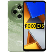 Celular Poco C75 con pantalla de 6.88 pulgadas, 128GB de almacenamiento y 6GB de RAM, en color negro, vista frontal