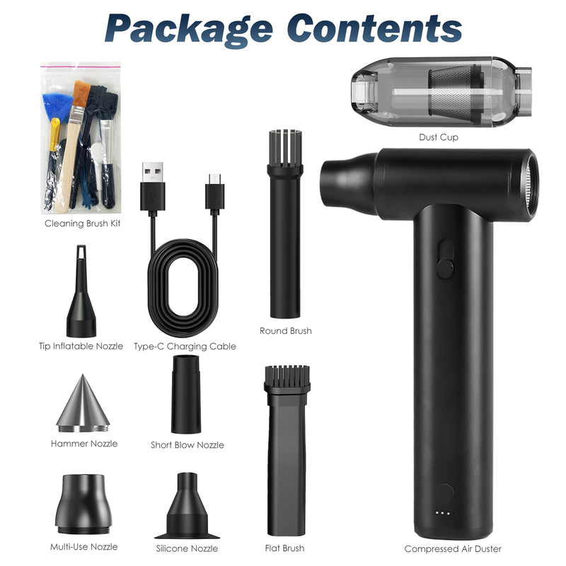 Vacuum and Electric Blower – Portable Compressed Air with Continuous Speed and Long-Lasting Battery