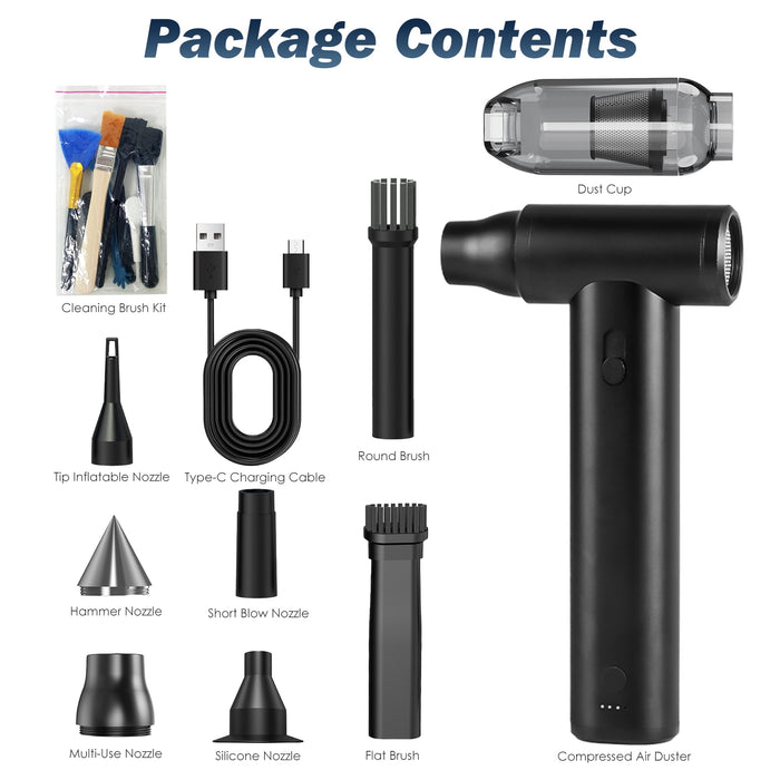 Vacuum and Electric Blower – Portable Compressed Air with Continuous Speed and Long-Lasting Battery