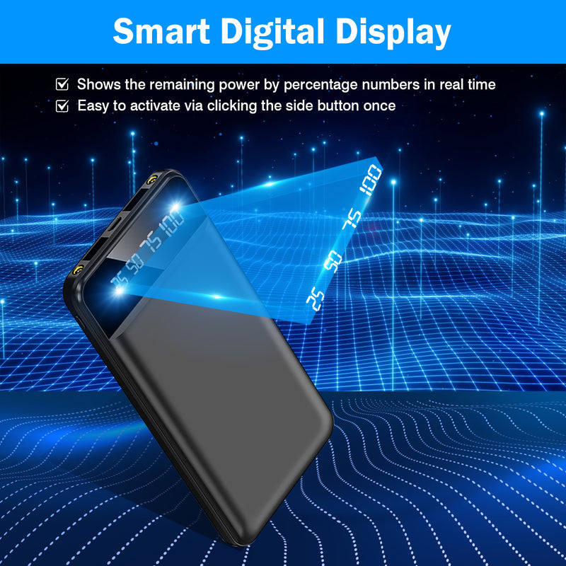 10000mAh Power Bank – Ultra-thin with 2 USB Ports and LED Flashlight