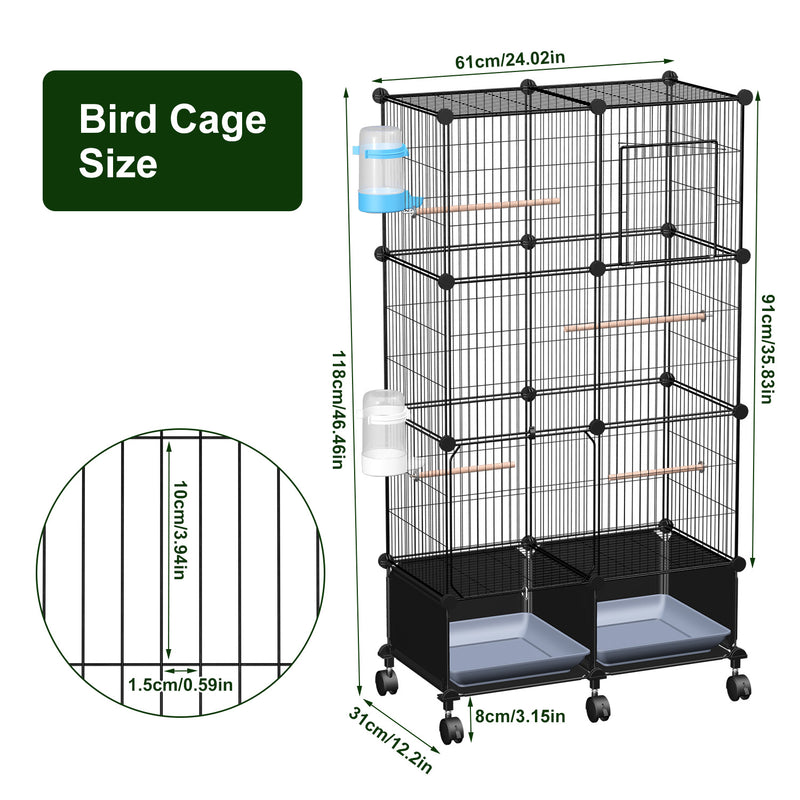 Large Bird Cage – With Wheels, Perches, and Accessories