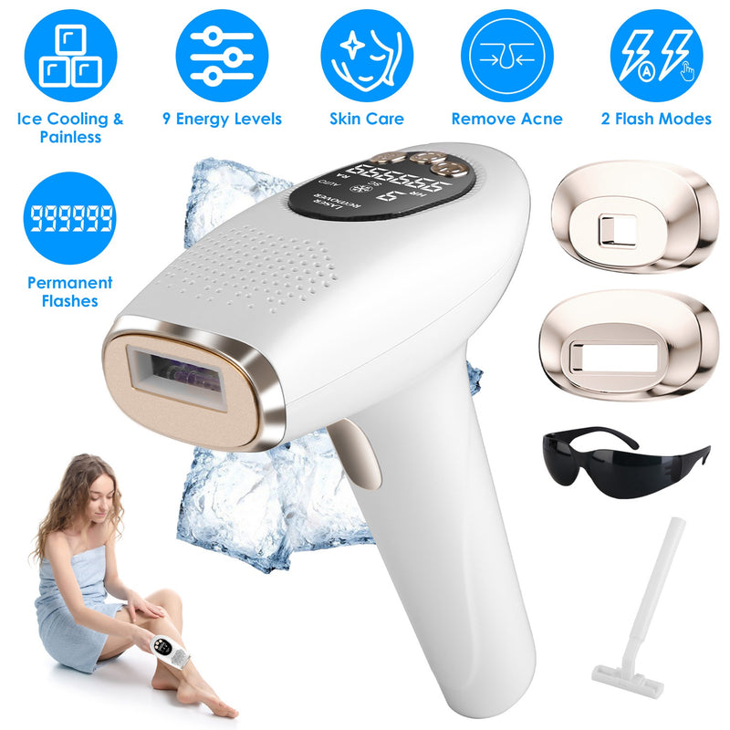 IPL Laser Hair Removal – Ice Cooling, 9 Intensities for Underarms, Legs, and Bikini