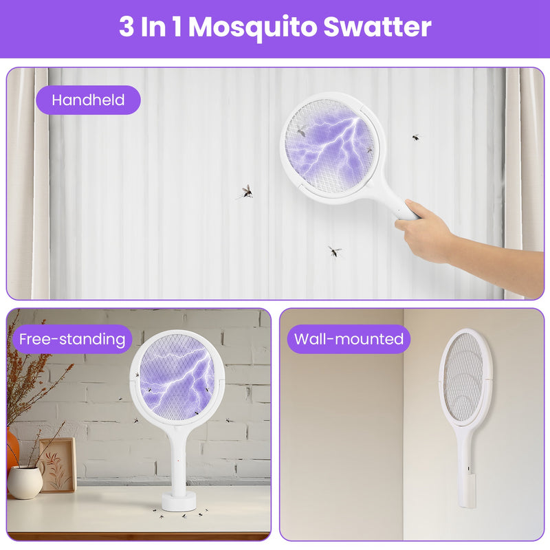 3-in-1 Electric Mosquito Swatter – 3200V with Telescopic Rod
