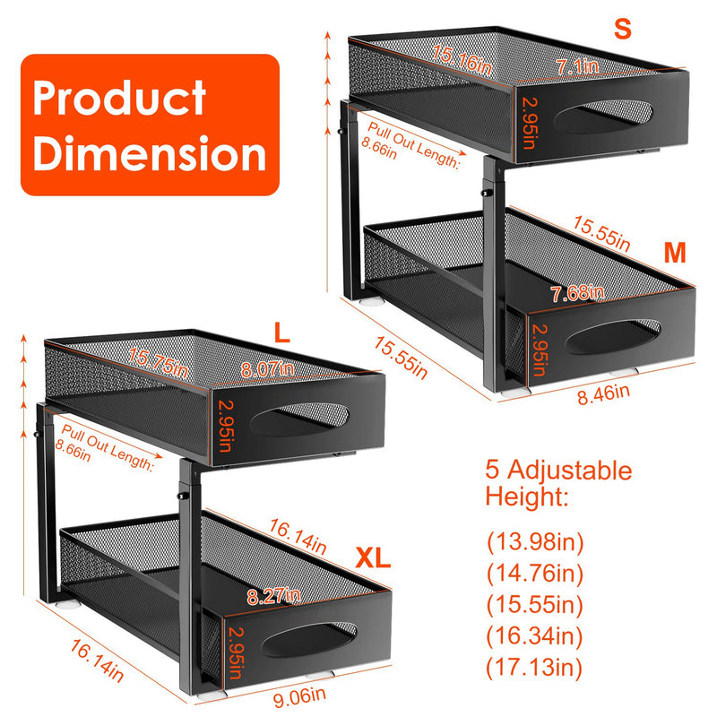 2-Tier Cabinet Organizer – With Adjustable Mesh Baskets and Easy Access