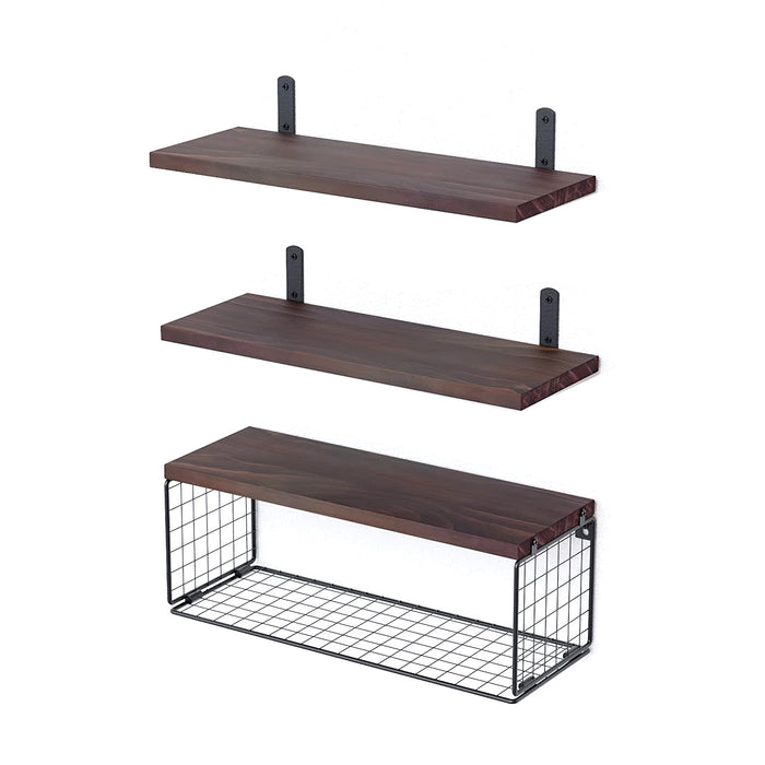 2-in-1 Floating Shelf Set with Metal Basket