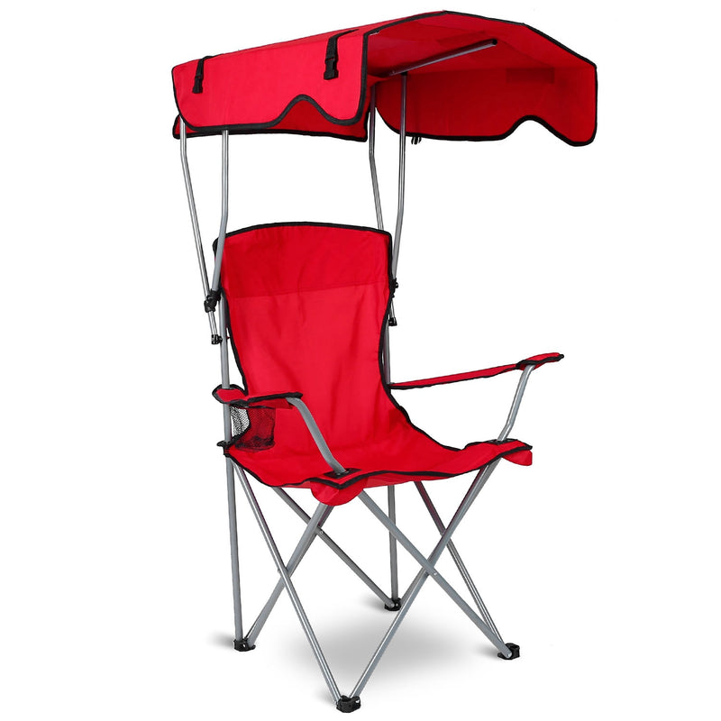 Folding Outdoor Chair with Canopy and Cup Holders