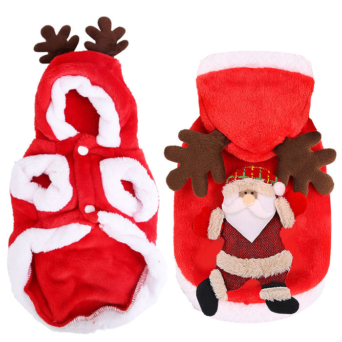 Christmas Pet Coat with Reindeer Antlers
