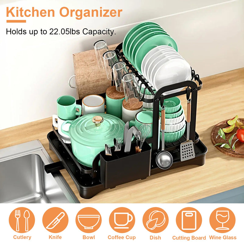 Dish and Utensil Organizer for Kitchen – Compact Rust-Proof Drainer