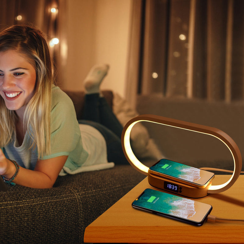 Bedside Lamp with Clock and Charging Port