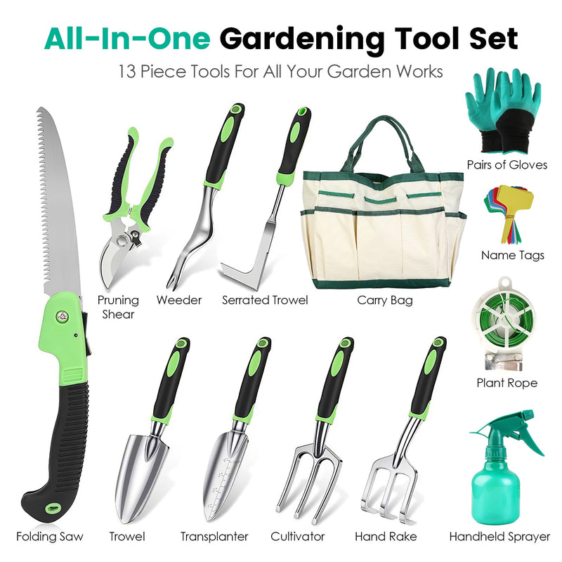 13-Piece Gardening Tool Set - Aluminum Alloy with Organizer Bag
