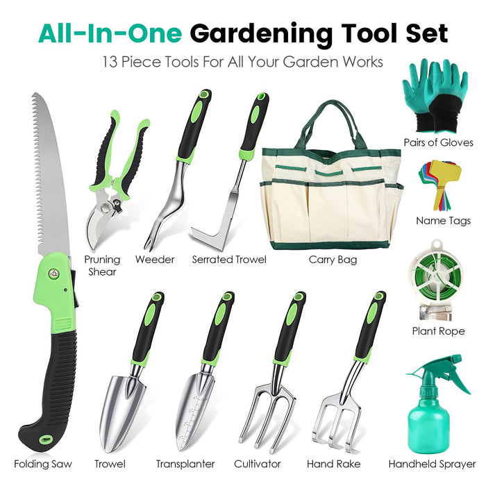 13-Piece Gardening Tool Set - Aluminum Alloy with Organizer Bag