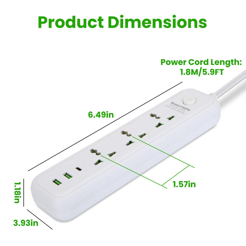 2500W Power Strip – With 6FT Cord and USB-A/USB-C Ports