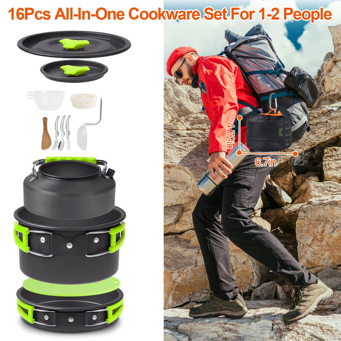 Camping Utensil Set – 16 Pieces with Pot, Pan, Kettle, and Accessories