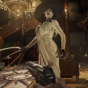 Videojuego Resident Evil Village para PlayStation 5, caja con arte y portada del juego en la consola PS5.