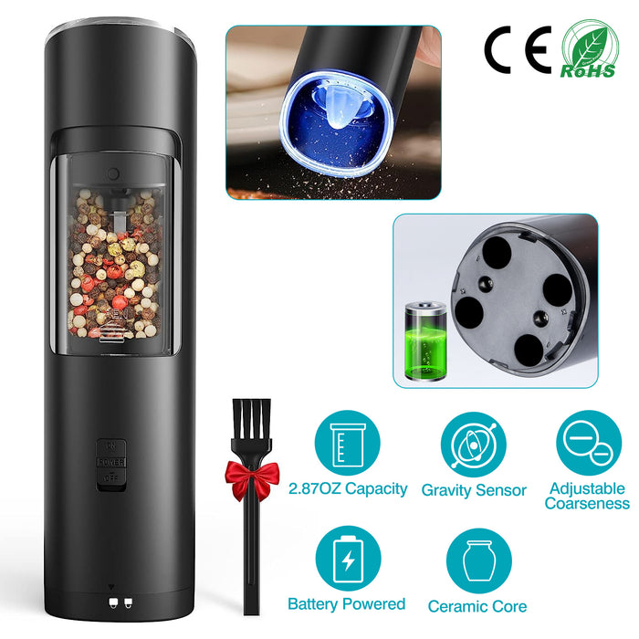 Electric Salt and Pepper Grinder – Rechargeable with LED Indicator and Gravity Sensor
