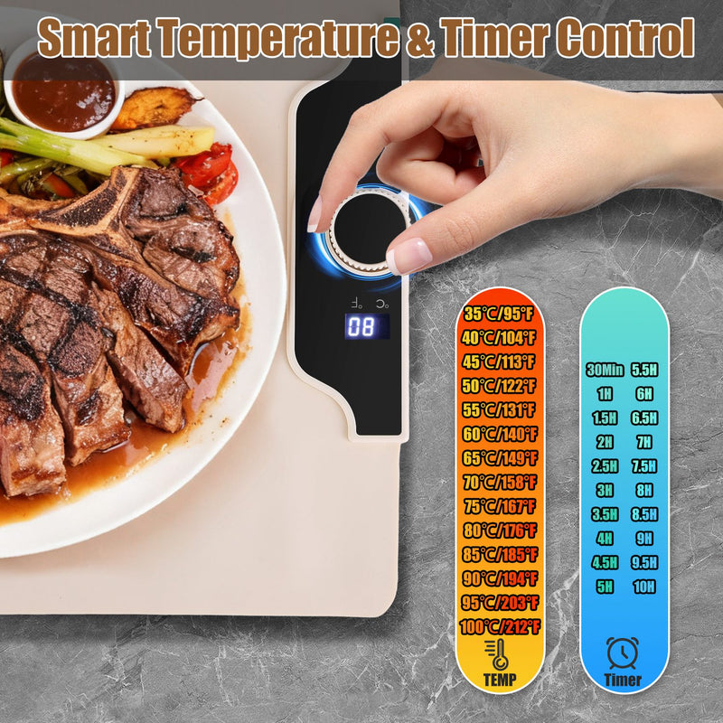 Electric Food Warmer Mat – Silicone 300W with 14 Levels and Timer
