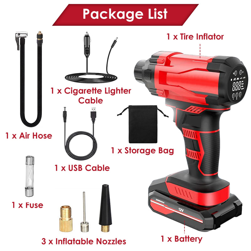 Portable Air Compressor – 150 PSI Cordless Tire Inflator for Car, Motorcycle, and Bicycle