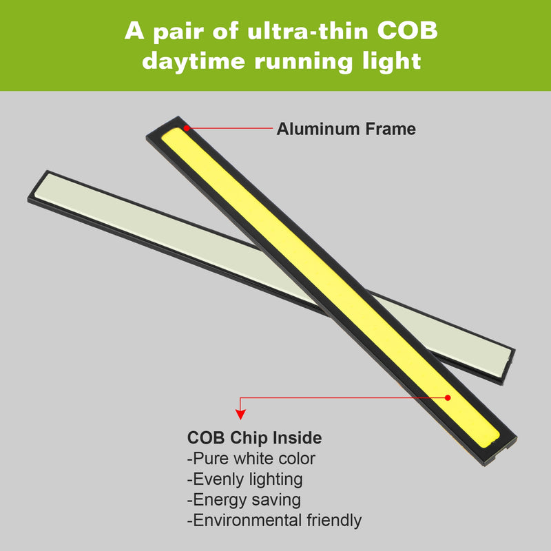 LED DRL Lights for Car - 2 Pieces COB 12V Waterproof
