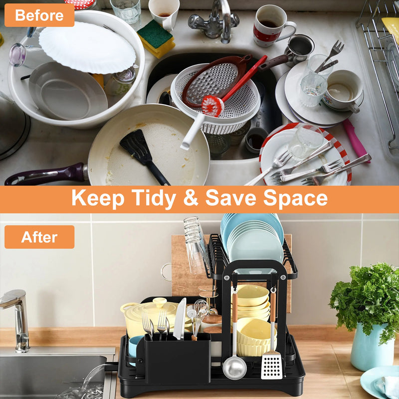 Dish and Utensil Organizer for Kitchen – Compact Rust-Proof Drainer