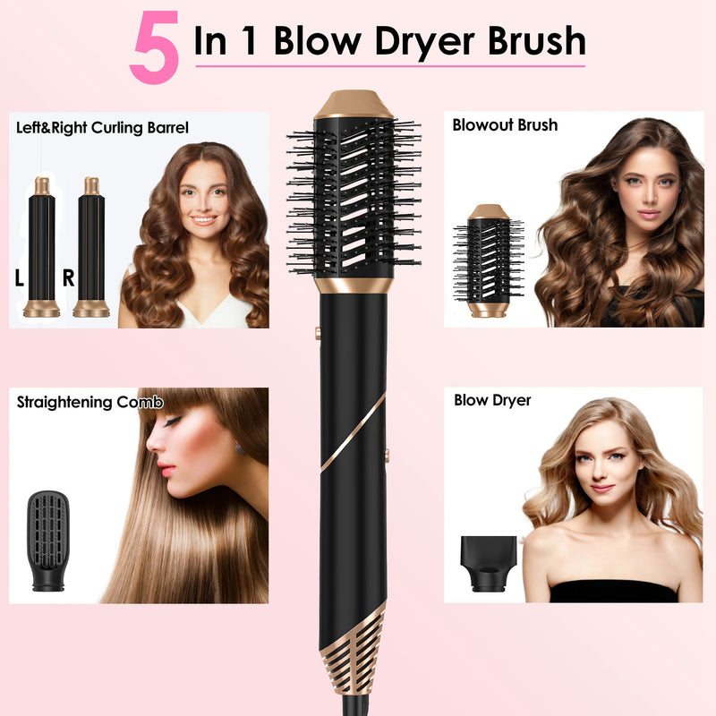 Hot Air Brush – 5-in-1 Kit for Straightening, Curling, and Drying Hair
