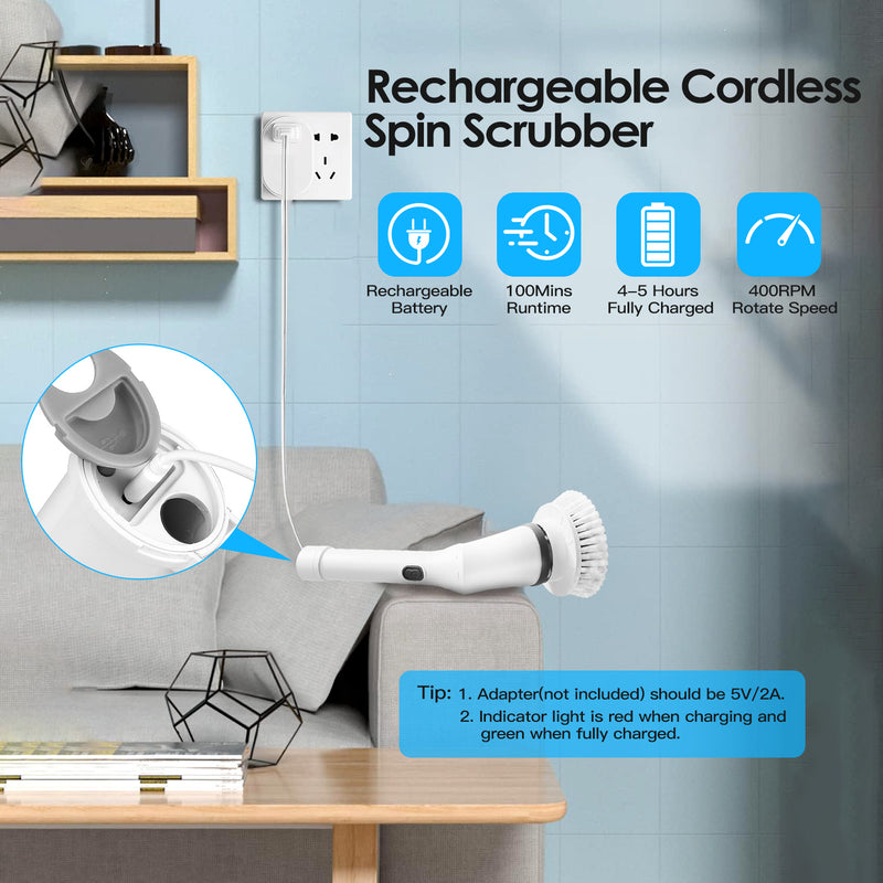 Spin Scrubber – IPX6 Waterproof with Extendable Handle and 6 Attachments