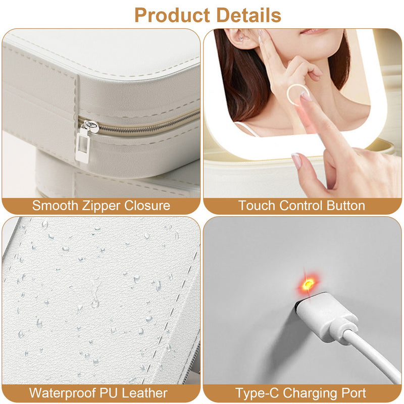 Travel Cosmetic Bag with LED Mirror and Dimmable Light