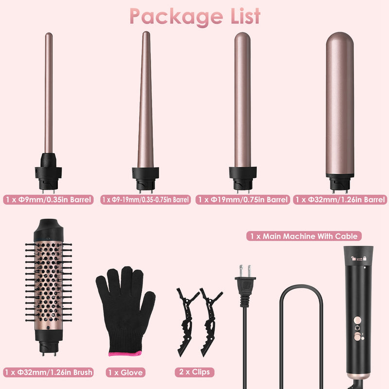 Anti-tangle Thermal Brush – 5-in-1 Curling Iron with 360° Swivel Cord