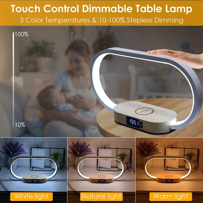 Bedside Lamp with Clock and Charging Port