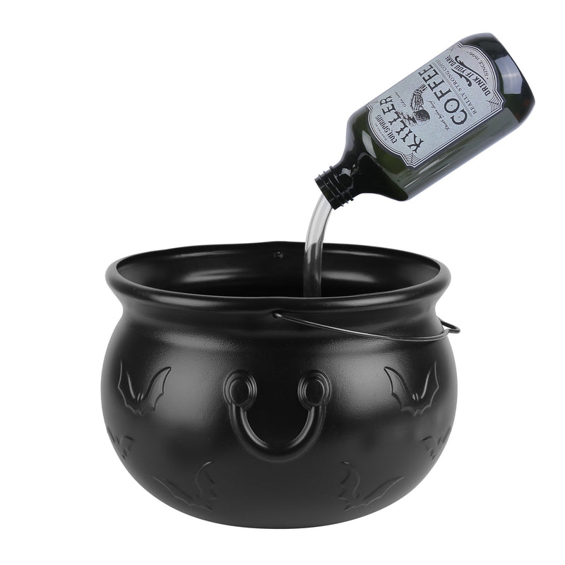 Halloween Cauldron with Floating Bottle and LED Mist Decoration