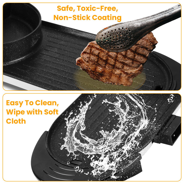 2-in-1 Electric Pot 2200W – Hot Pot with Non-Stick Korean Grill and Independent Control