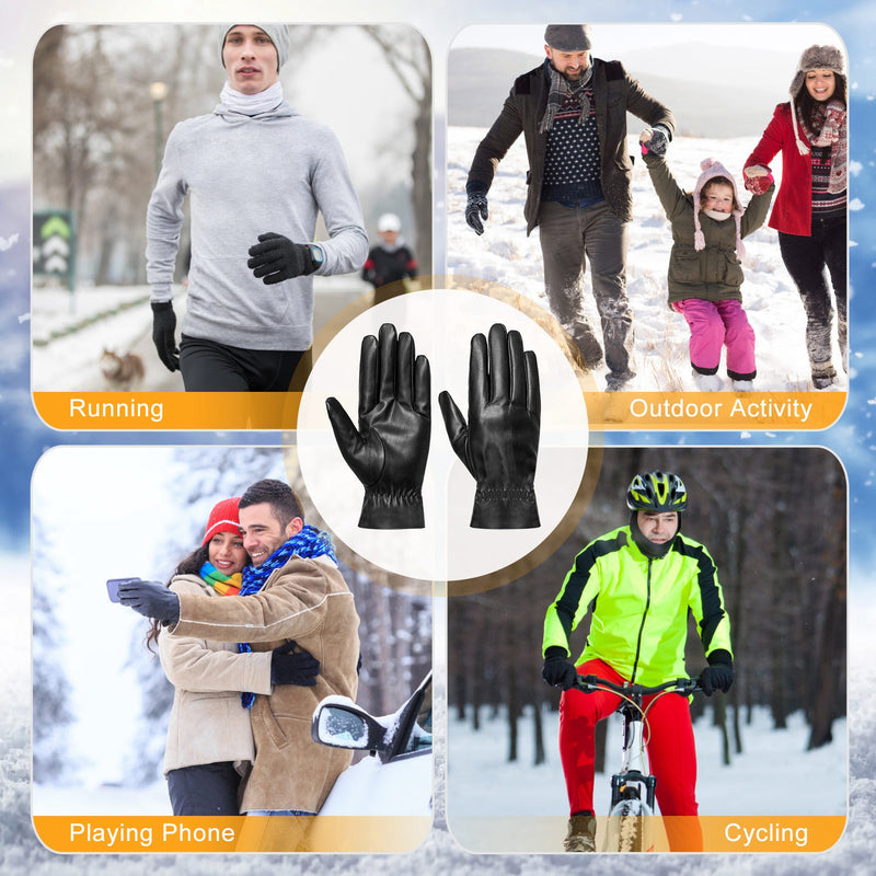 Black Leather Thermal Gloves – Windproof and Comfortable for Outdoors