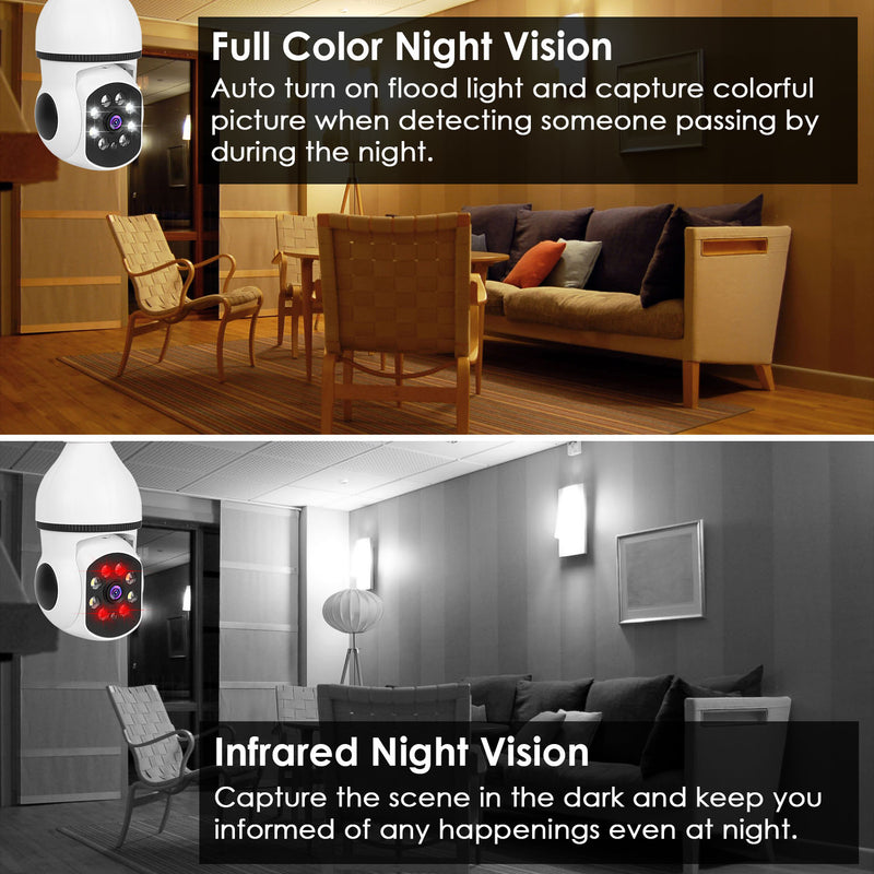 LED Security Camera – E27 Bulb with Night Vision, Audio, and Alexa/Google Control
