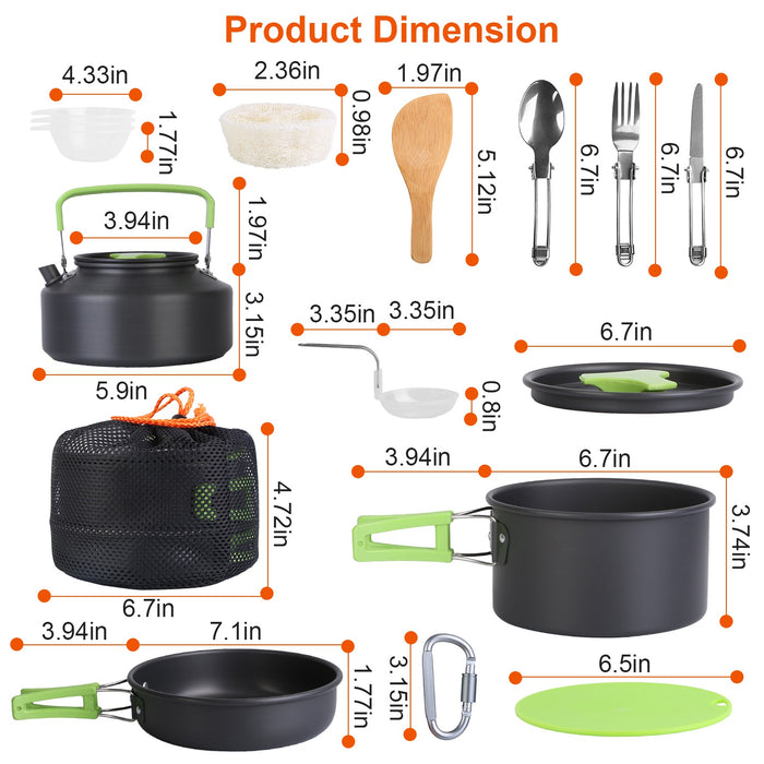 Camping Utensil Set – 16 Pieces with Pot, Pan, Kettle, and Accessories