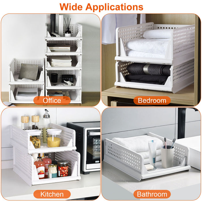 Set of 4 Foldable Storage Boxes – Stackable in White Plastic