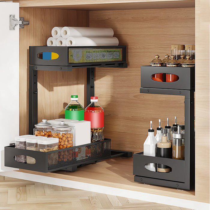 2-Tier Cabinet Organizer – With Adjustable Mesh Baskets and Easy Access