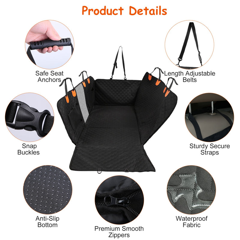 Rear Pet Seat Cover with Zipper and Side Flaps
