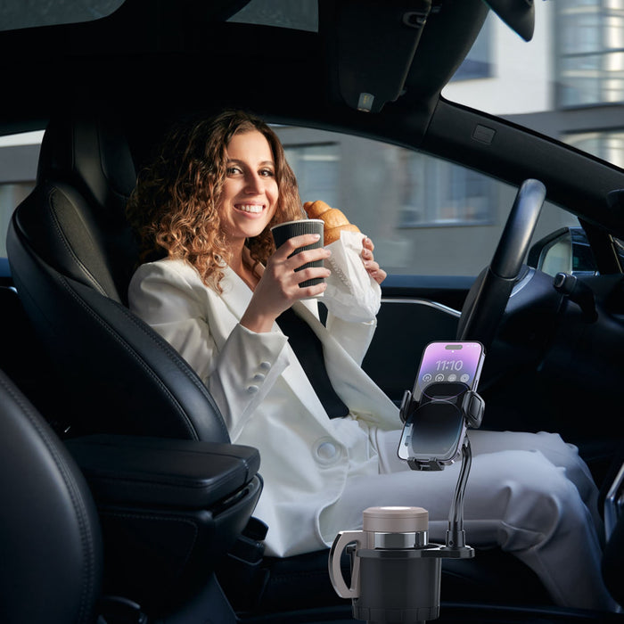 2-in-1 Automotive Support – Cup Holder and 360° Rotating Phone Mount