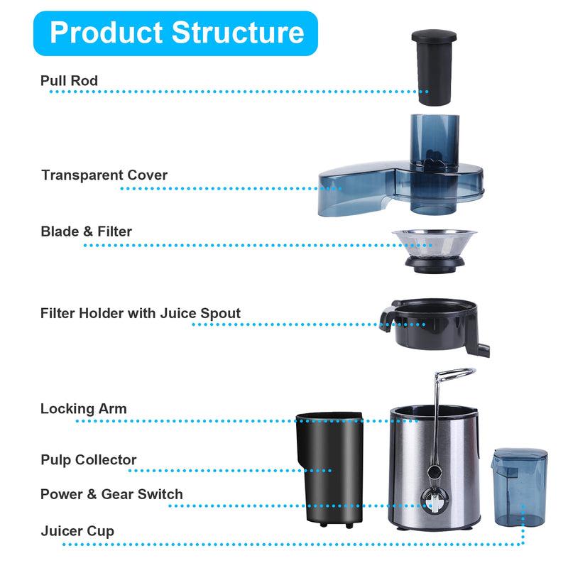 Electric Centrifugal Juicer – 2 Speeds with 17oz Cup and 54oz Pulp Collector