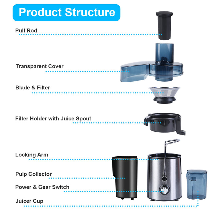Electric Centrifugal Juicer – 2 Speeds with 17oz Cup and 54oz Pulp Collector